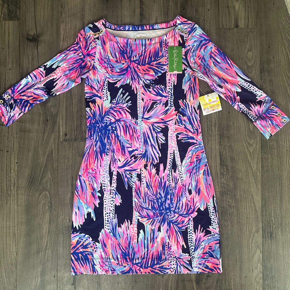 NWT SOPHIE DRESS BRIGHT NAVY PALMS UP UPF 50+